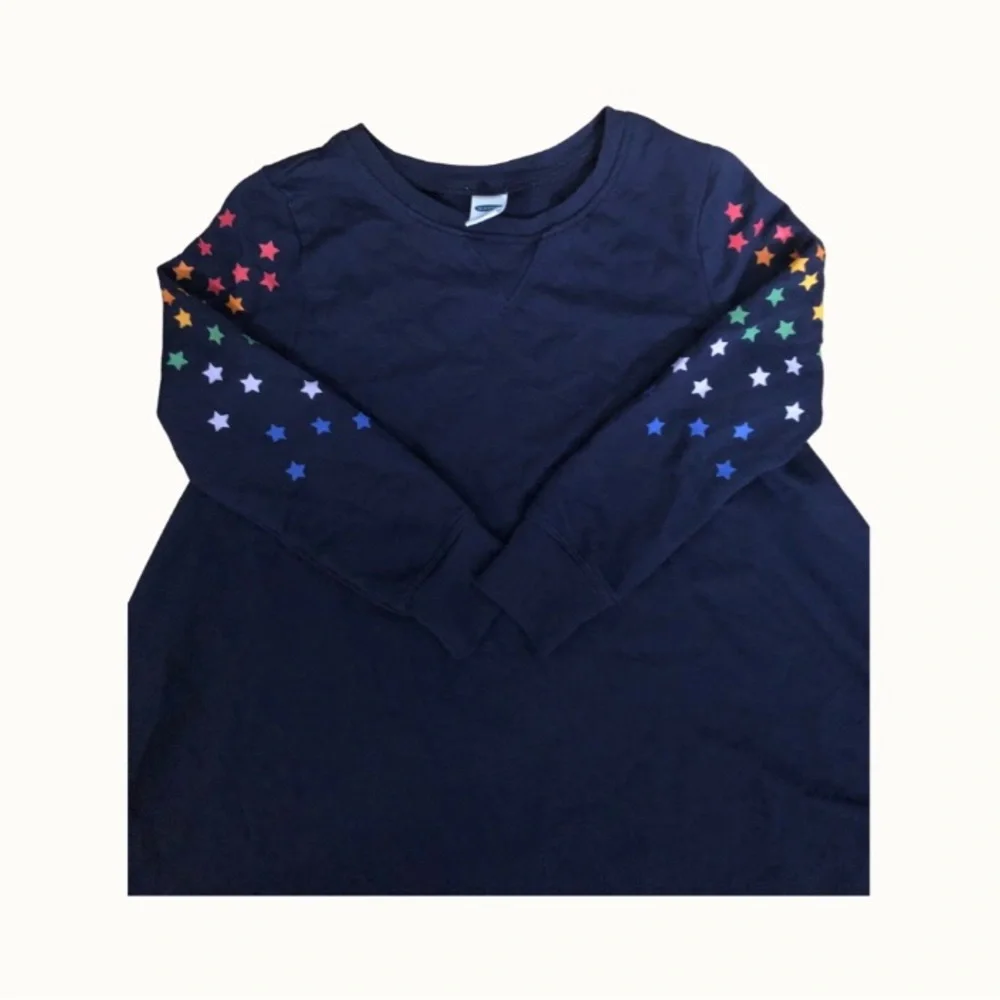 Artsy Lofi Rainbow Star Shoulder‎ Navy Blue Long Sleeve Babydoll Dress size 5T